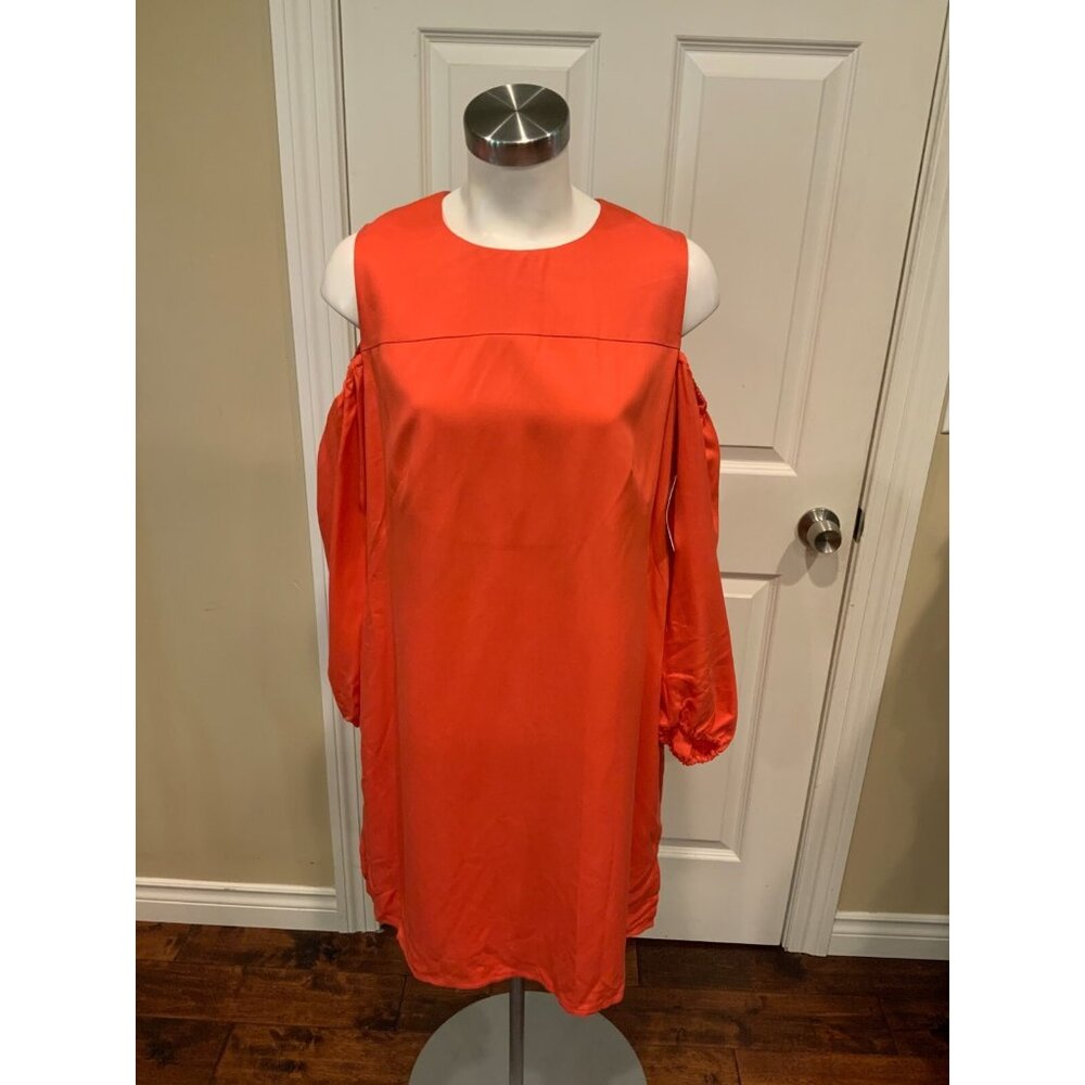 AKRIS Punto Orange Cold Shoulder 3/4 Sleeve Shift Dress, Size 12